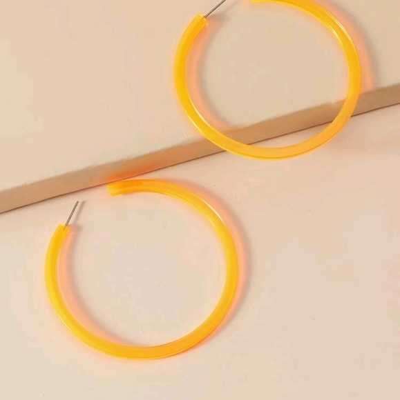 Neon Orange Hoop Earrings - Picture 3 of 3